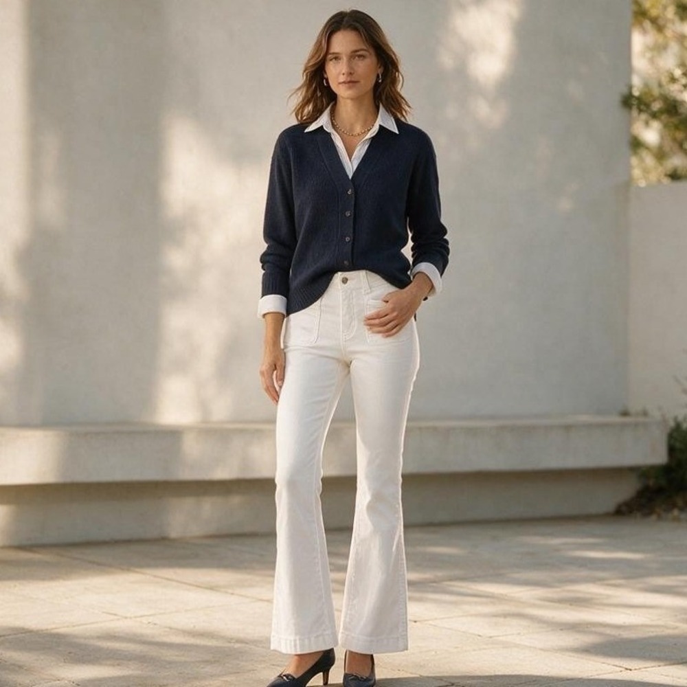 American Eagle Outfitters Jeans Womens 8 Long White Flare Leg Next Level Stretch